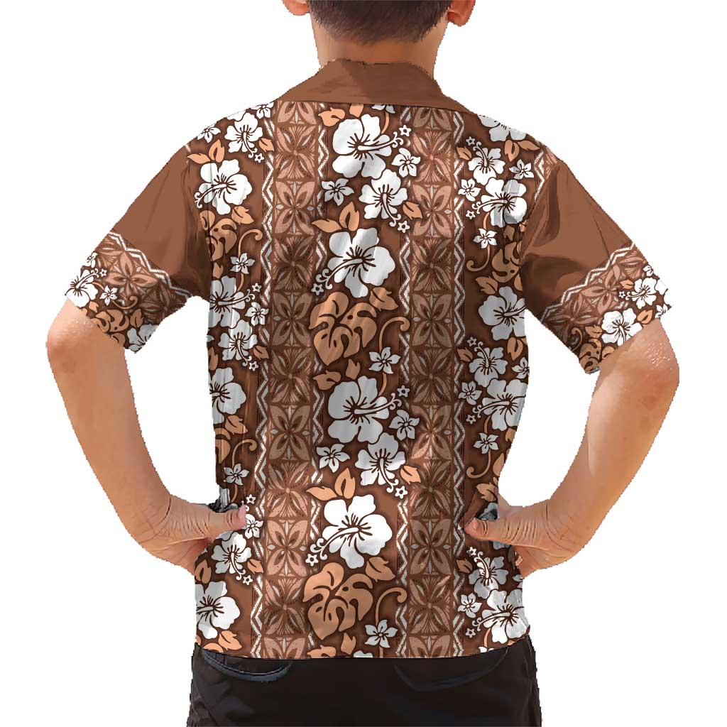 Hawaii Vintage Brown Hibiscus Tapa Pattern Kid Hawaiian Shirt LT05 - Polynesian Pride