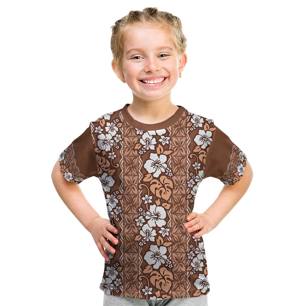 Hawaii Vintage Brown Hibiscus Tapa Pattern Kid T Shirt LT05 Brown - Polynesian Pride