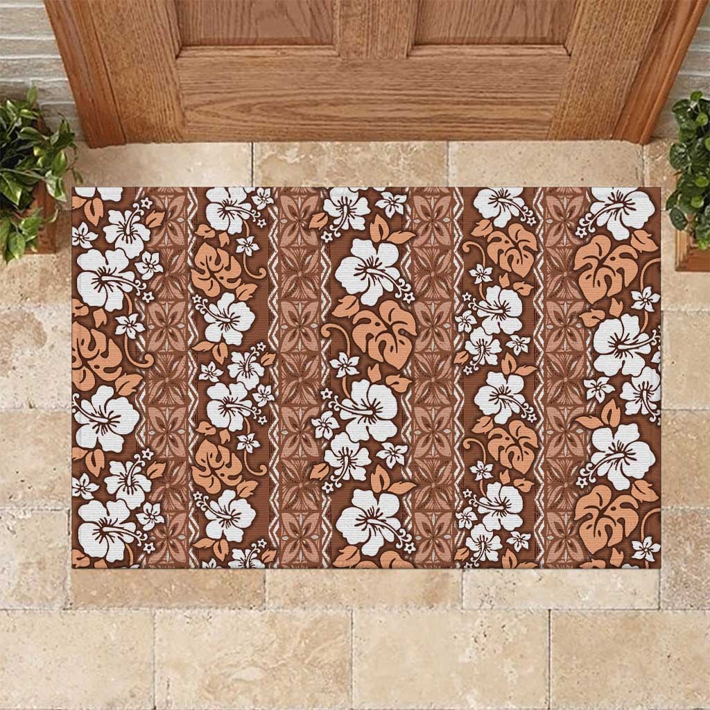Hawaii Vintage Brown Hibiscus Tapa Pattern Rubber Doormat
