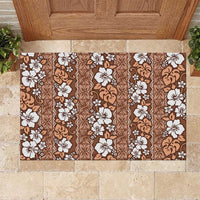 Hawaii Vintage Brown Hibiscus Tapa Pattern Rubber Doormat