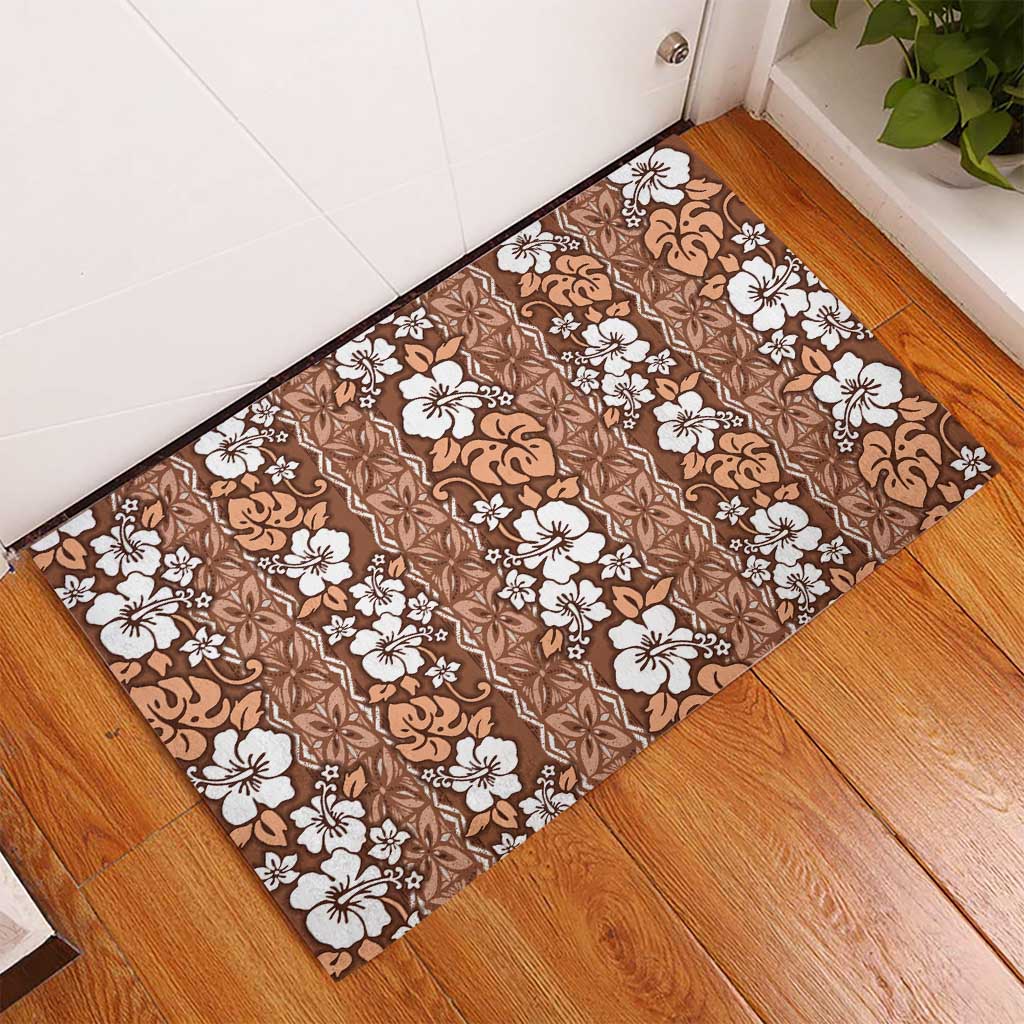 Hawaii Vintage Brown Hibiscus Tapa Pattern Rubber Doormat