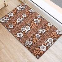 Hawaii Vintage Brown Hibiscus Tapa Pattern Rubber Doormat
