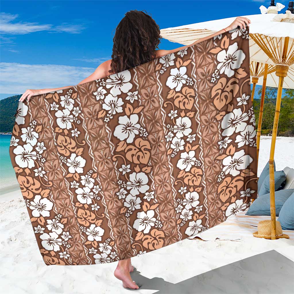 Hawaii Vintage Brown Hibiscus Tapa Pattern Sarong