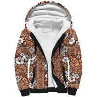 Hawaii Vintage Brown Hibiscus Tapa Pattern Sherpa Hoodie