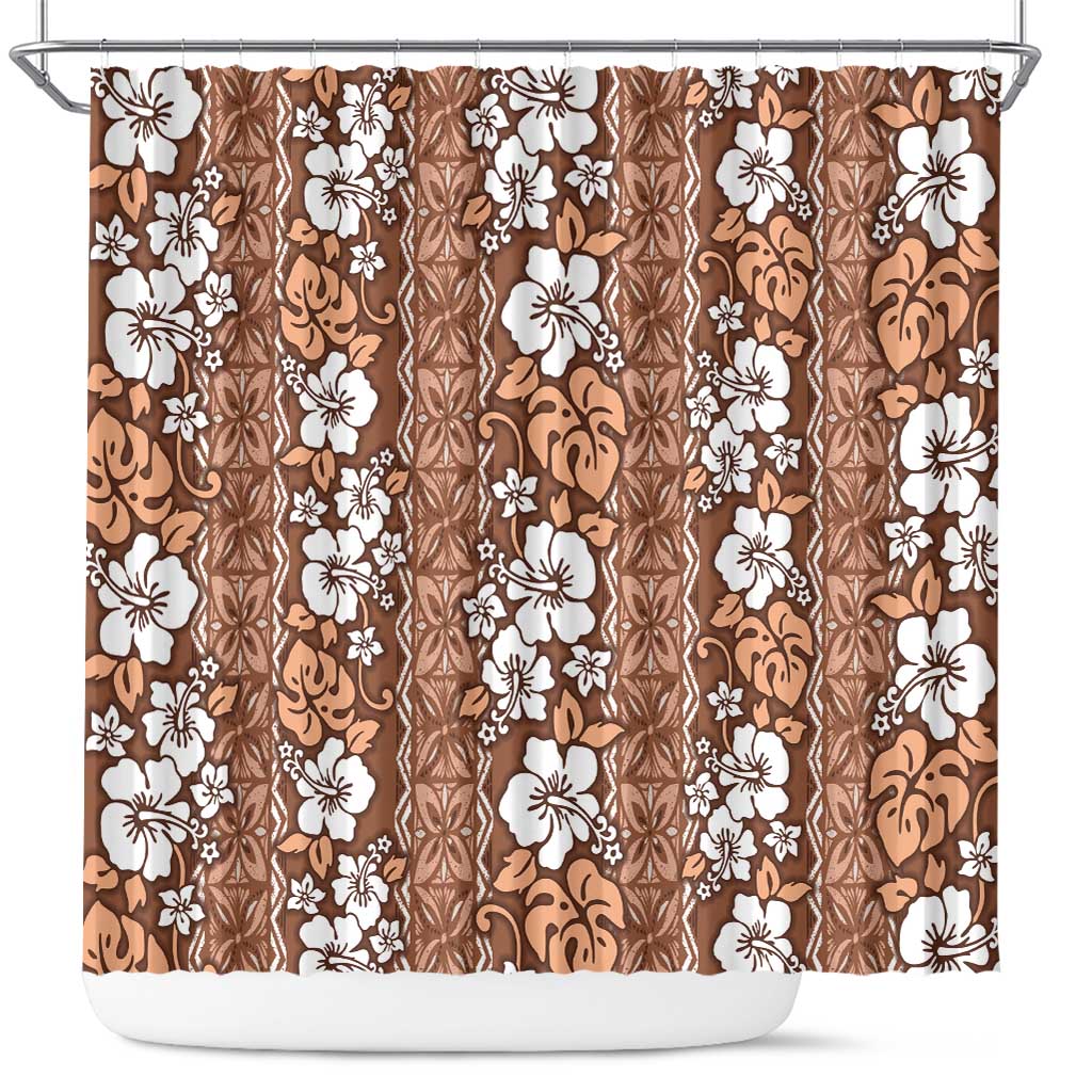 Hawaii Vintage Brown Hibiscus Tapa Pattern Shower Curtain