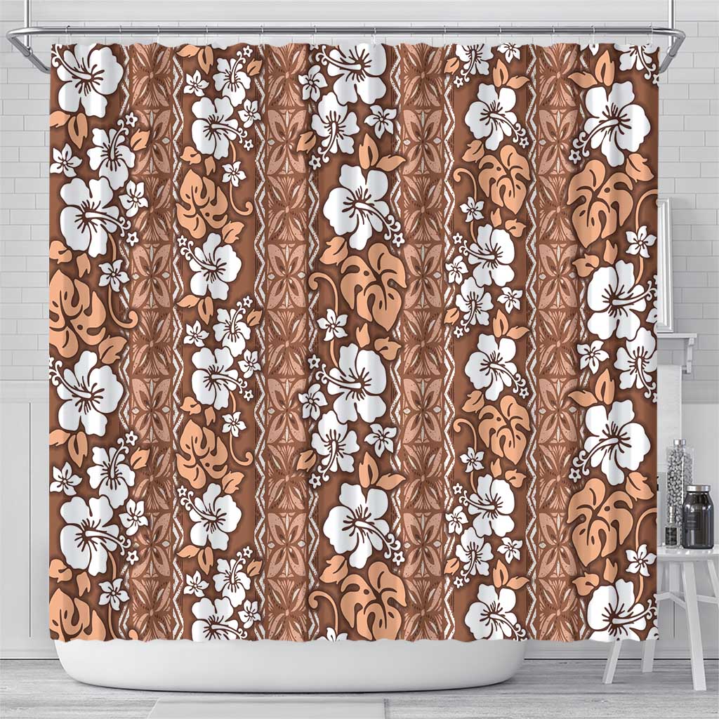 Hawaii Vintage Brown Hibiscus Tapa Pattern Shower Curtain LT05 - Polynesian Pride