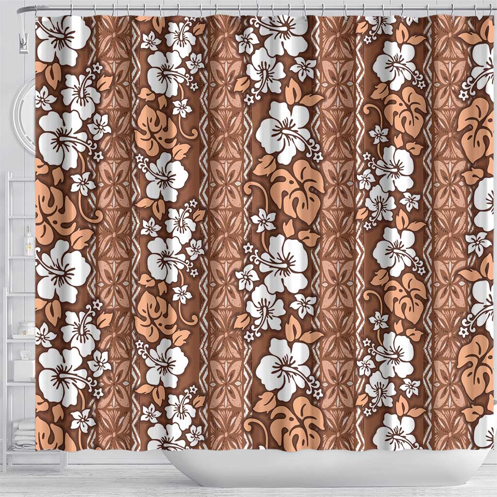 Hawaii Vintage Brown Hibiscus Tapa Pattern Shower Curtain LT05 - Polynesian Pride