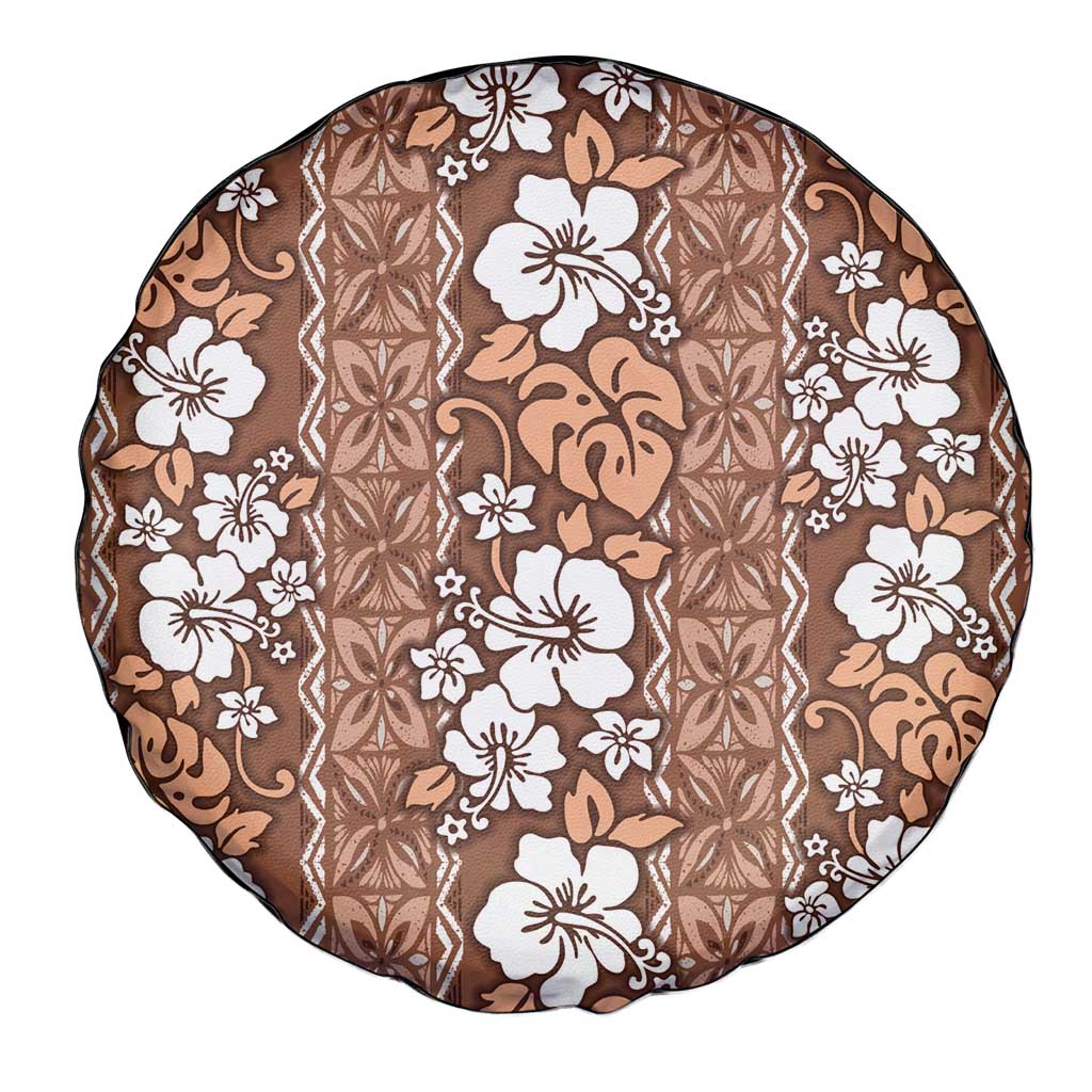 Hawaii Vintage Brown Hibiscus Tapa Pattern Spare Tire Cover