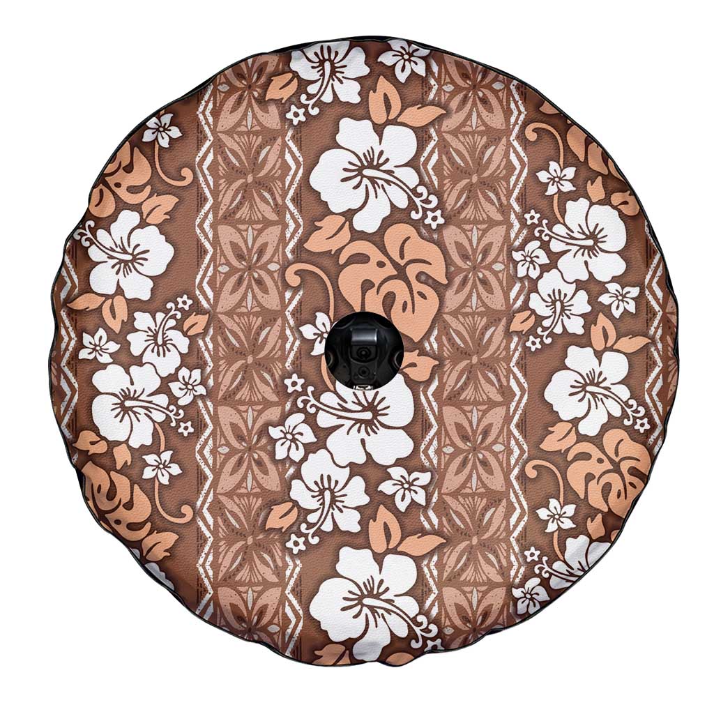 Hawaii Vintage Brown Hibiscus Tapa Pattern Spare Tire Cover