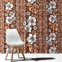 Hawaii Vintage Brown Hibiscus Tapa Pattern Window Curtain