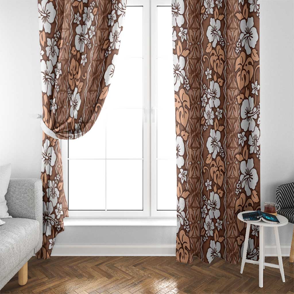 Hawaii Vintage Brown Hibiscus Tapa Pattern Window Curtain