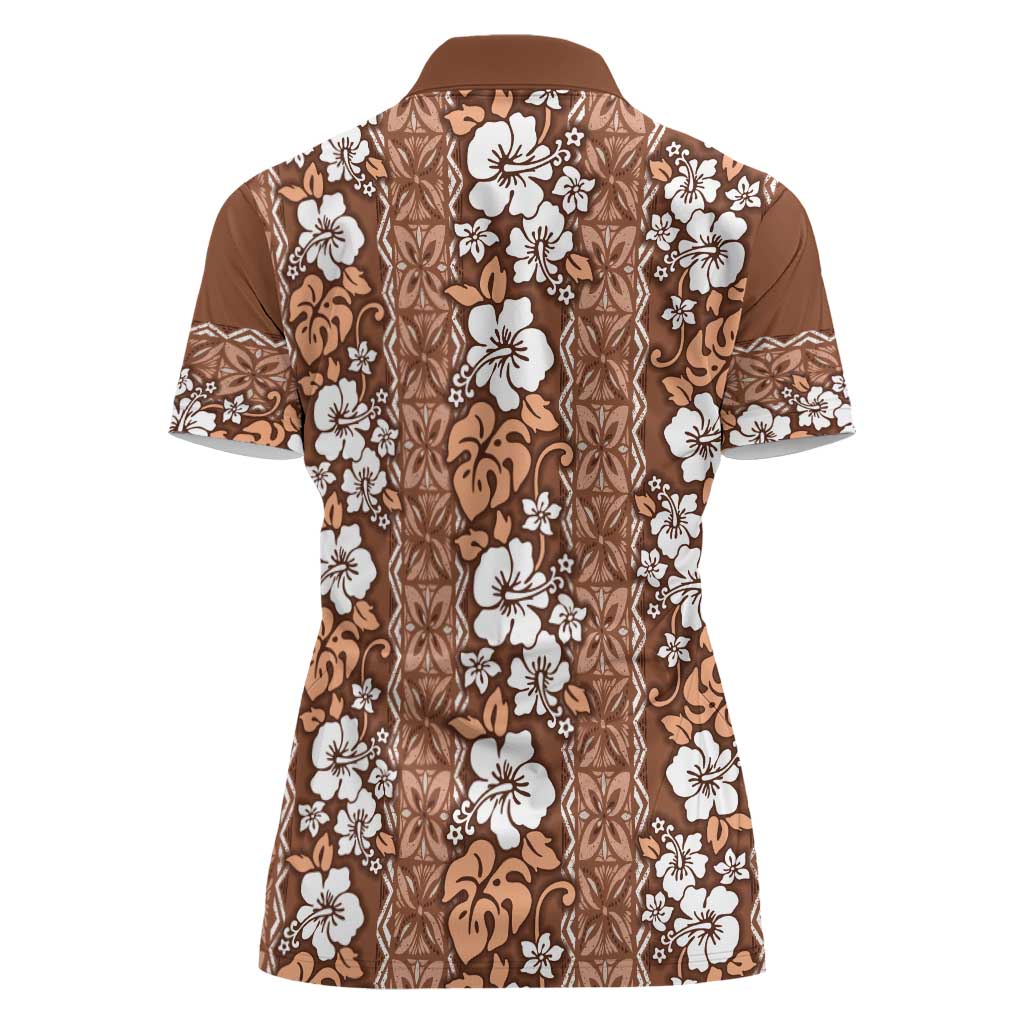 Hawaii Vintage Brown Hibiscus Tapa Pattern Women Polo Shirt