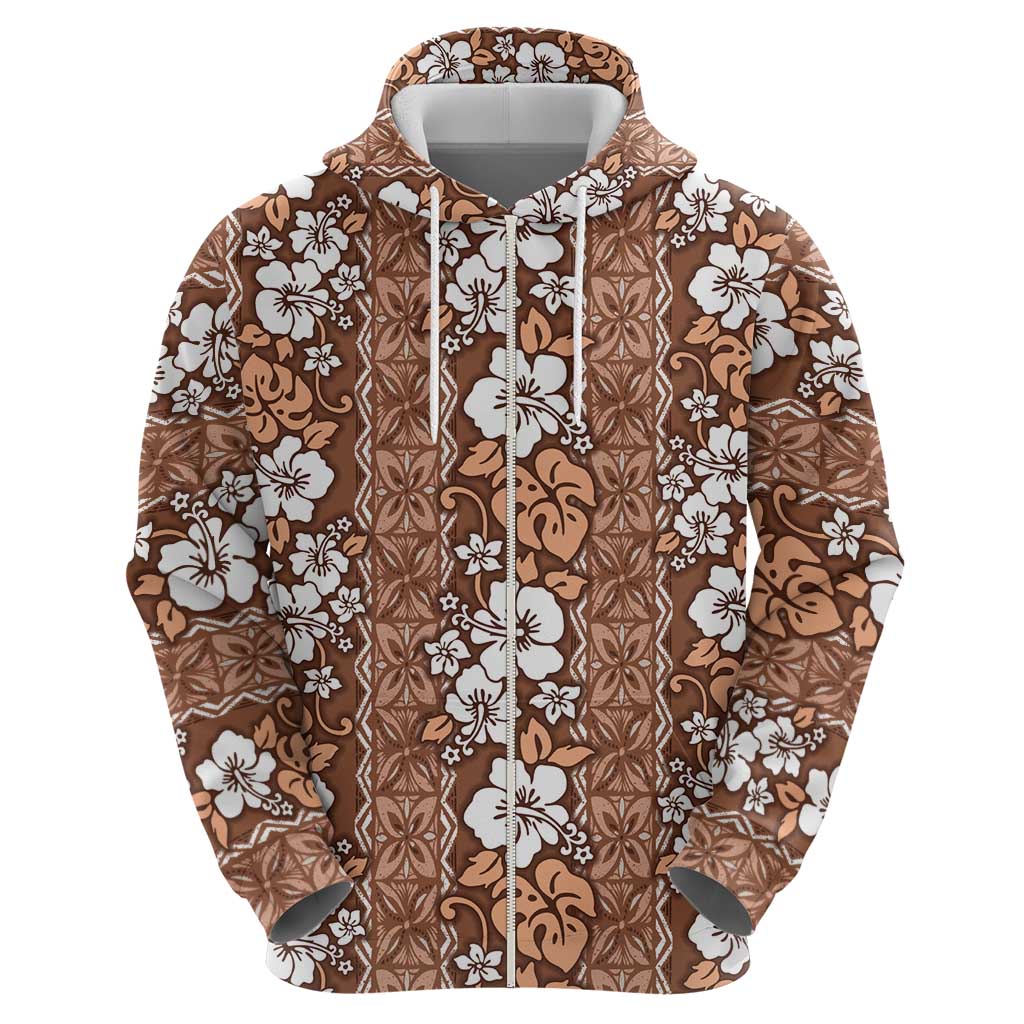 Hawaii Vintage Brown Hibiscus Tapa Pattern Zip Hoodie LT05 - Polynesian Pride