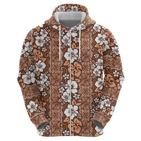 Hawaii Vintage Brown Hibiscus Tapa Pattern Zip Hoodie LT05 - Polynesian Pride