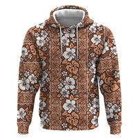 Hawaii Vintage Brown Hibiscus Tapa Pattern Zip Hoodie LT05 Pullover Hoodie Brown - Polynesian Pride