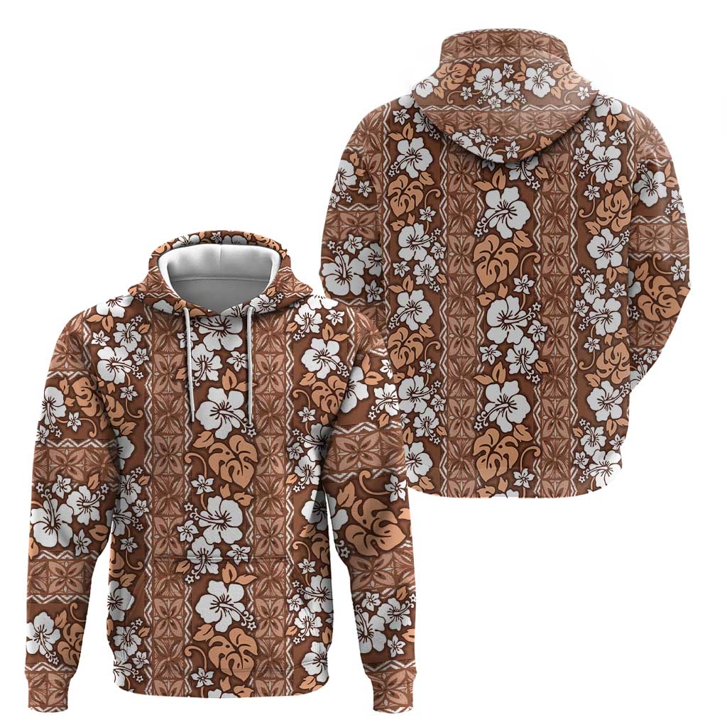 Hawaii Vintage Brown Hibiscus Tapa Pattern Zip Hoodie LT05 - Polynesian Pride