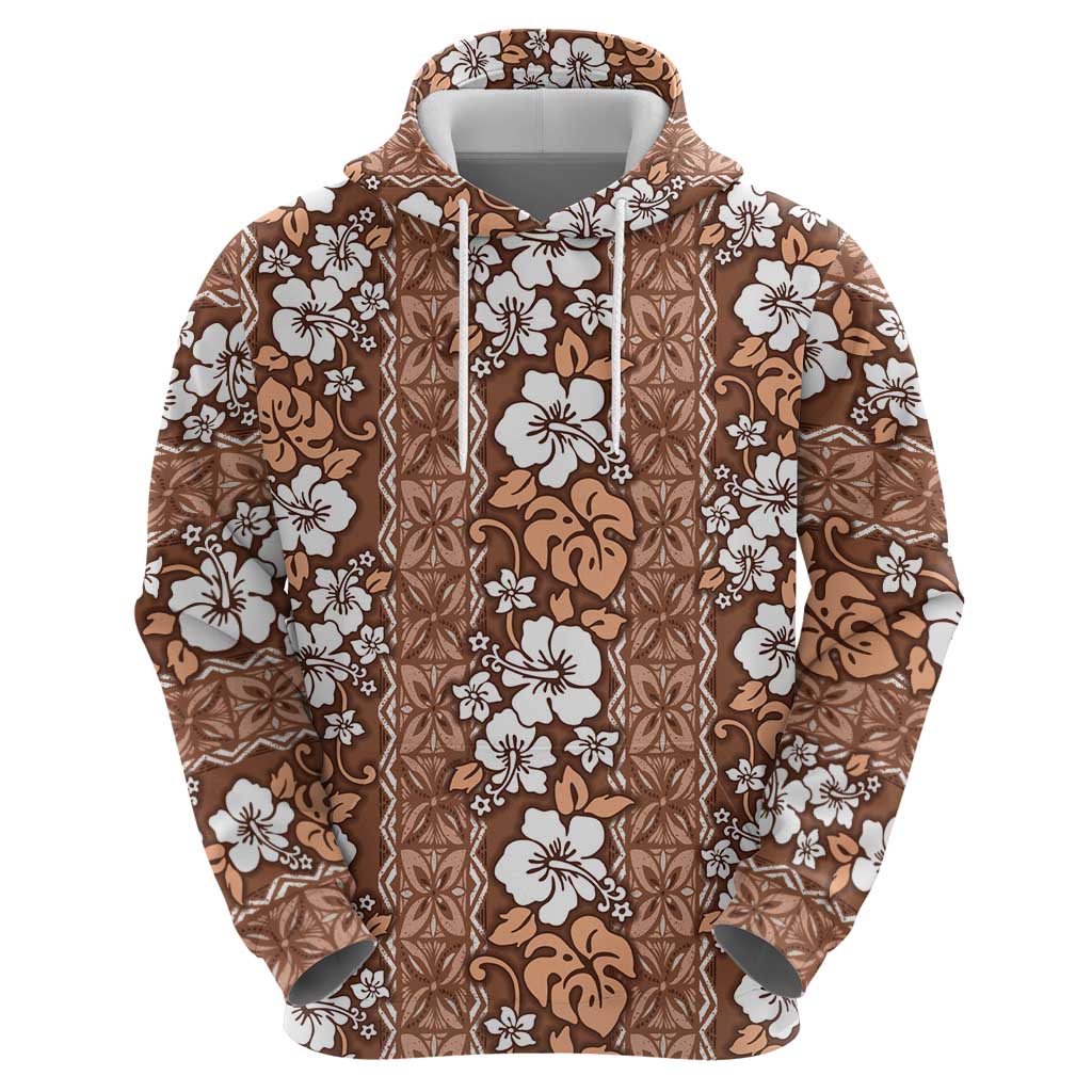 Hawaii Vintage Brown Hibiscus Tapa Pattern Zip Hoodie LT05 - Polynesian Pride