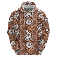 Hawaii Vintage Brown Hibiscus Tapa Pattern Zip Hoodie LT05 - Polynesian Pride
