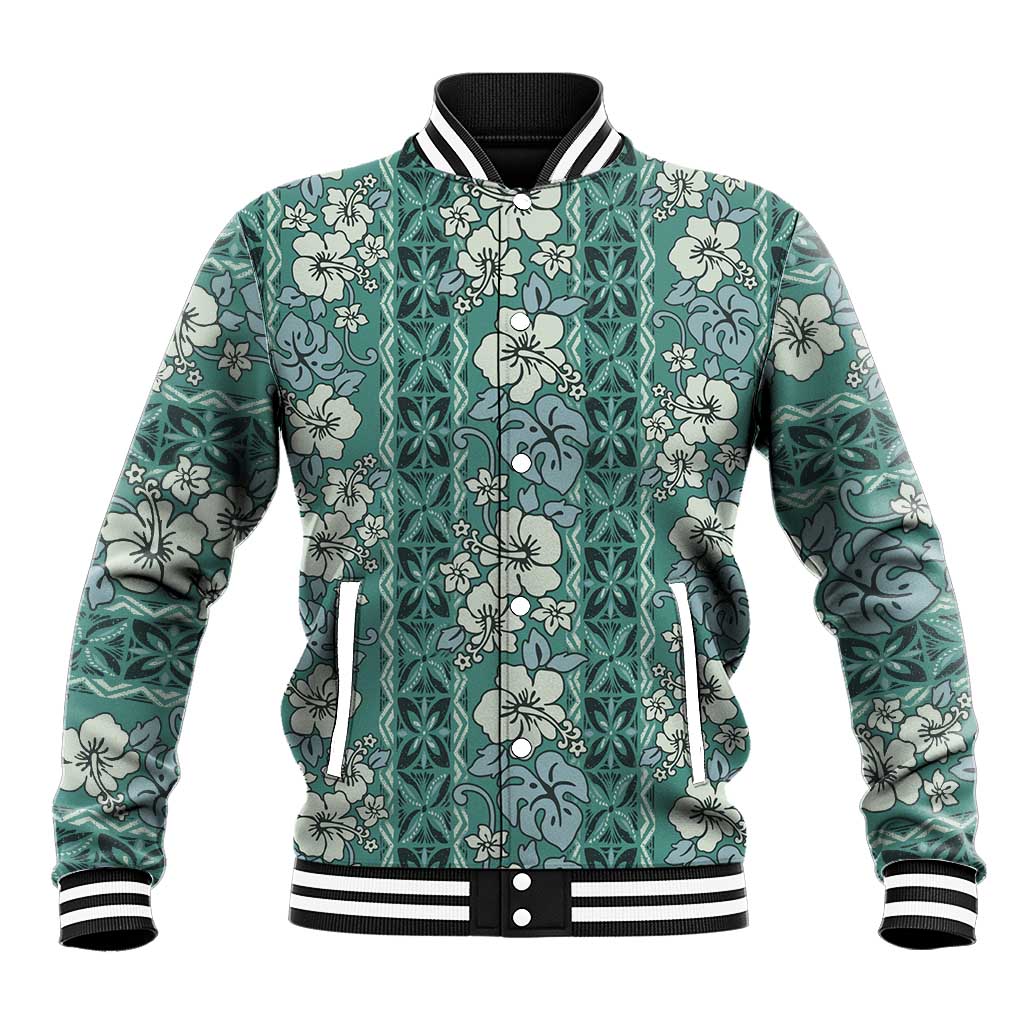 Hawaii Vintage Green Hibiscus Tapa Pattern Baseball Jacket LT05 Unisex Green - Polynesian Pride