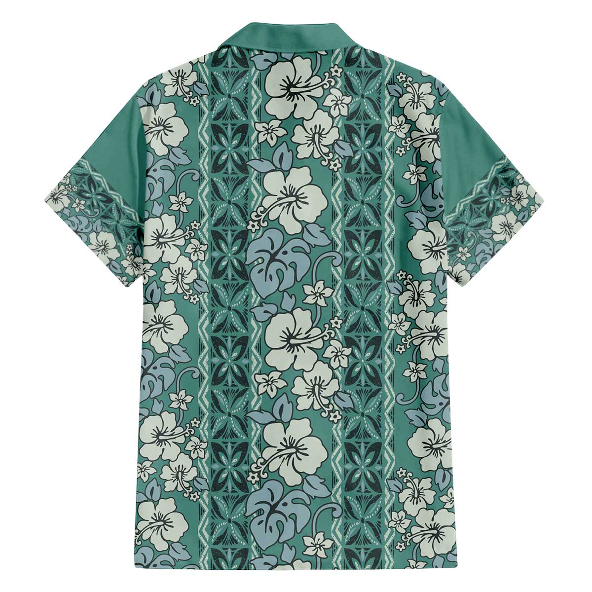 Hawaii Vintage Green Hibiscus Tapa Pattern Family Matching Off Shoulder Short Dress and Hawaiian Shirt