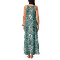 Hawaii Vintage Green Hibiscus Tapa Pattern Family Matching Tank Maxi Dress and Hawaiian Shirt