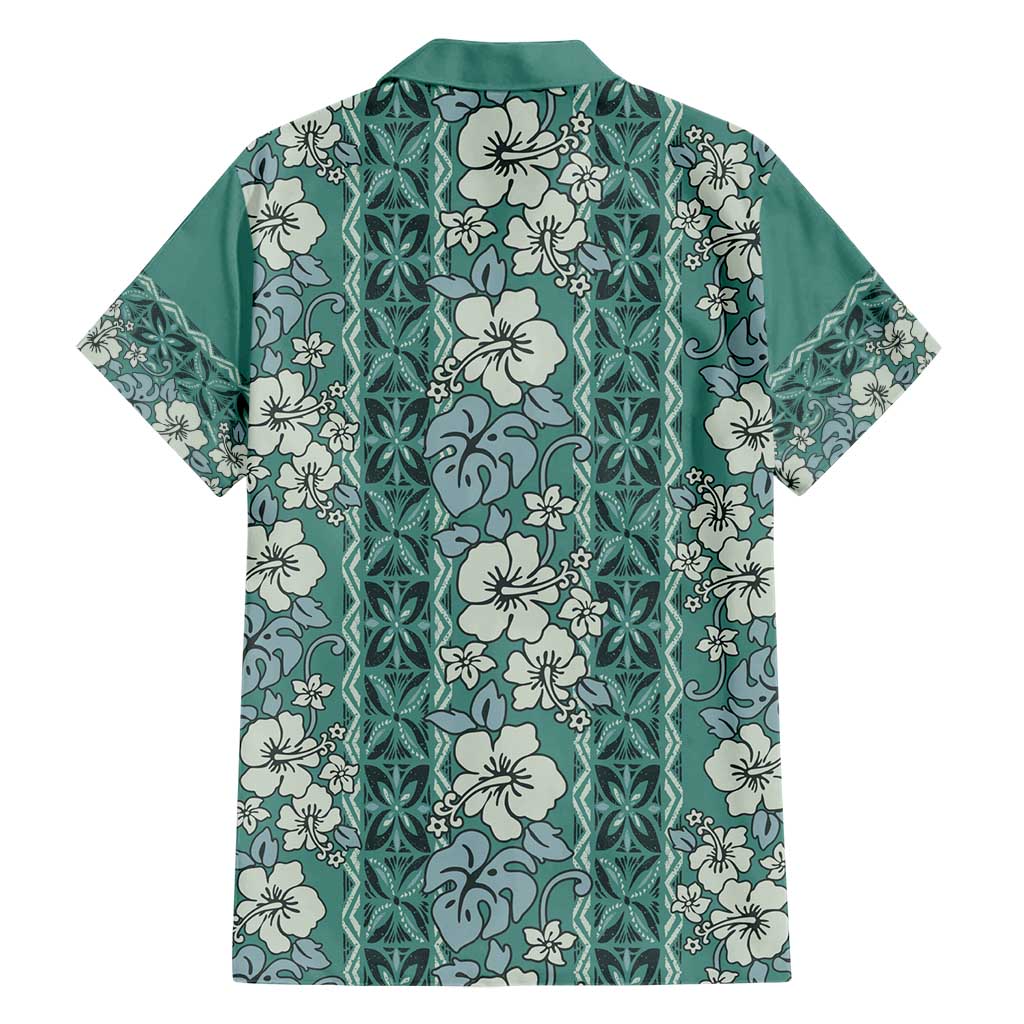 Hawaii Vintage Green Hibiscus Tapa Pattern Hawaiian Shirt