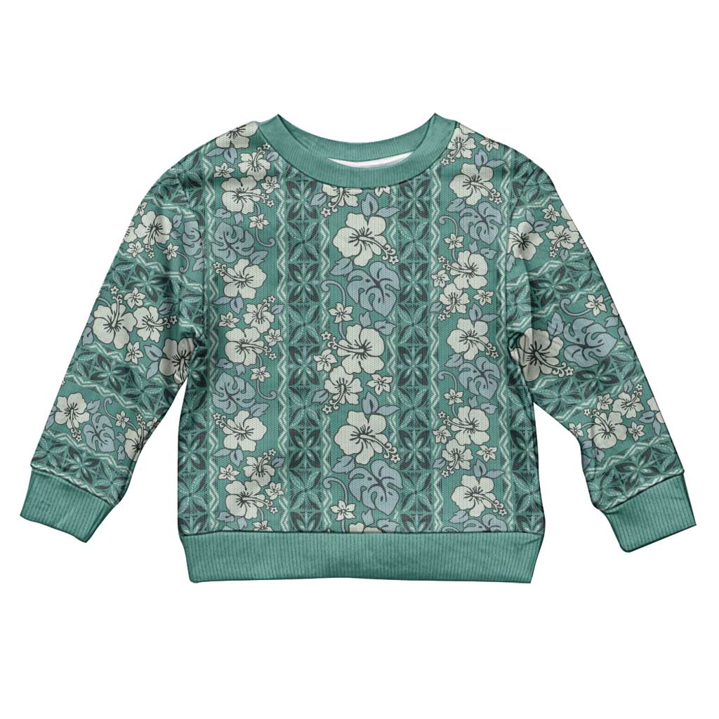 Hawaii Vintage Green Hibiscus Tapa Pattern Kid Ugly Christmas Sweater