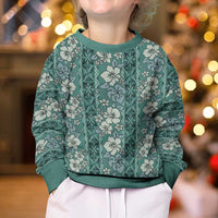 Hawaii Vintage Green Hibiscus Tapa Pattern Kid Ugly Christmas Sweater
