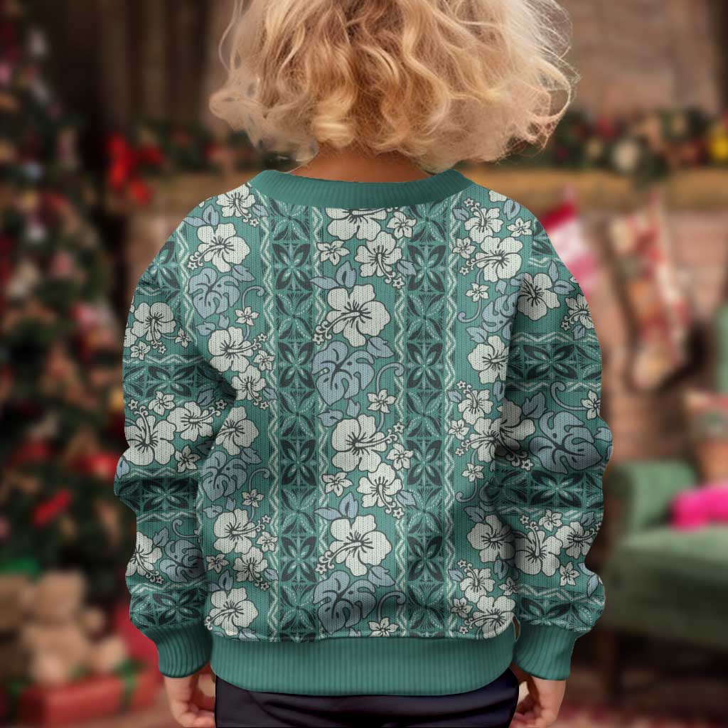 Hawaii Vintage Green Hibiscus Tapa Pattern Kid Ugly Christmas Sweater