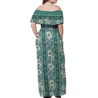 Hawaii Vintage Green Hibiscus Tapa Pattern Off Shoulder Maxi Dress