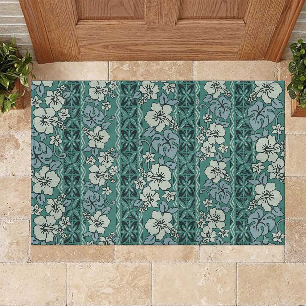 Hawaii Vintage Green Hibiscus Tapa Pattern Rubber Doormat LT05 Green - Polynesian Pride