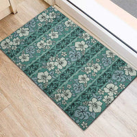 Hawaii Vintage Green Hibiscus Tapa Pattern Rubber Doormat