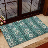 Hawaii Vintage Green Hibiscus Tapa Pattern Rubber Doormat