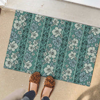 Hawaii Vintage Green Hibiscus Tapa Pattern Rubber Doormat