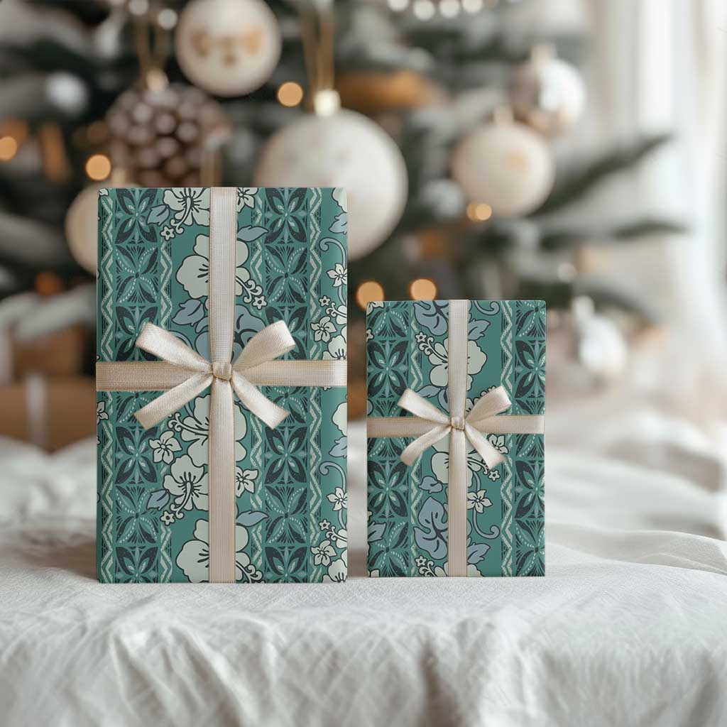 Hawaii Vintage Green Hibiscus Tapa Pattern Wrapping Paper - Polynesian Pride