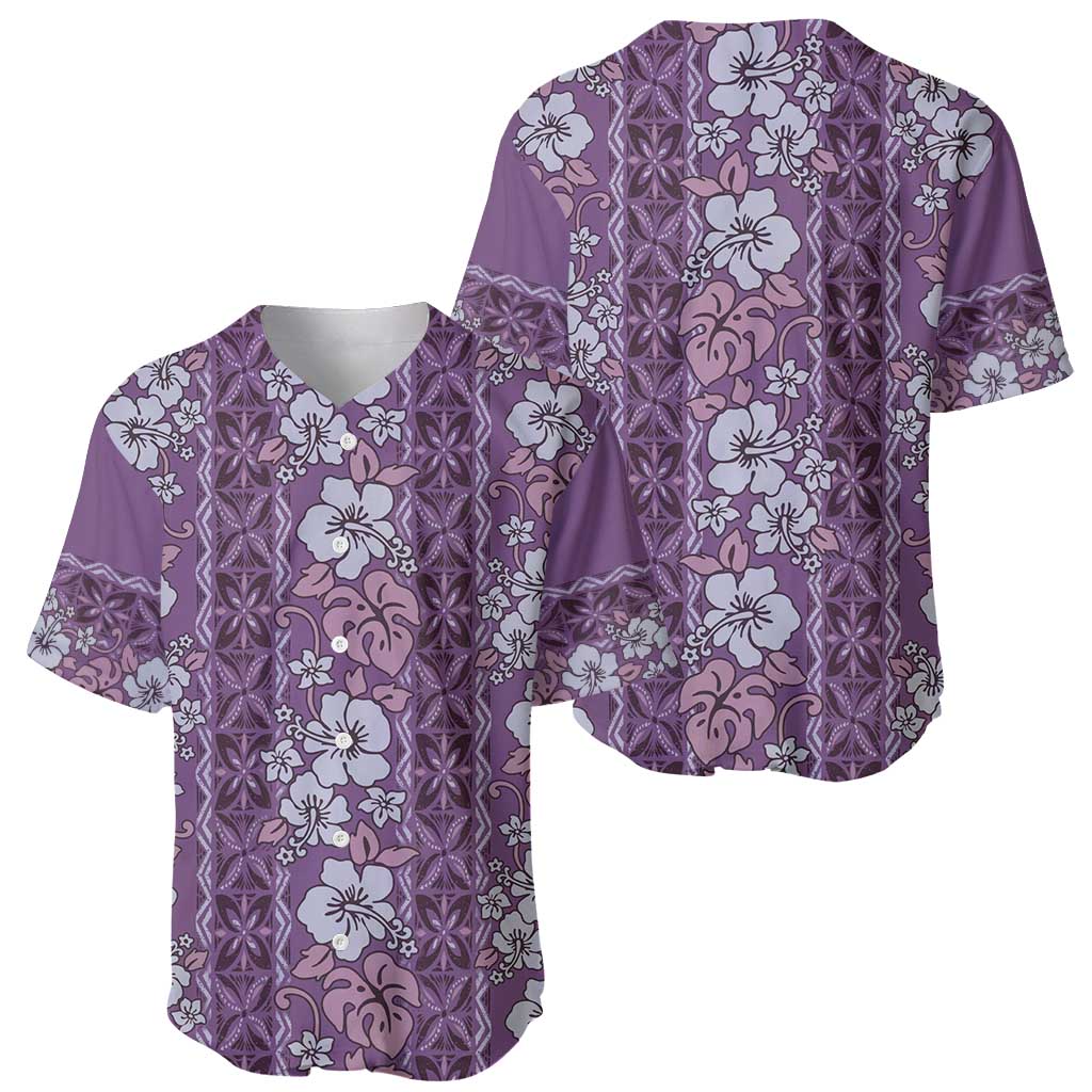 Hawaii Vintage Violet Hibiscus Tapa Pattern Baseball Jersey LT05 - Polynesian Pride
