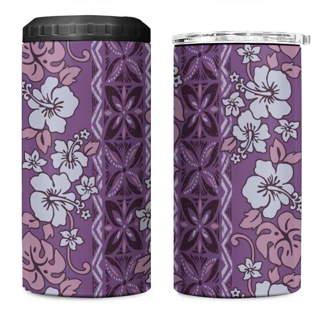 Hawaii Vintage Violet Hibiscus Tapa Pattern 4 in 1 Can Cooler Tumbler