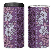 Hawaii Vintage Violet Hibiscus Tapa Pattern 4 in 1 Can Cooler Tumbler