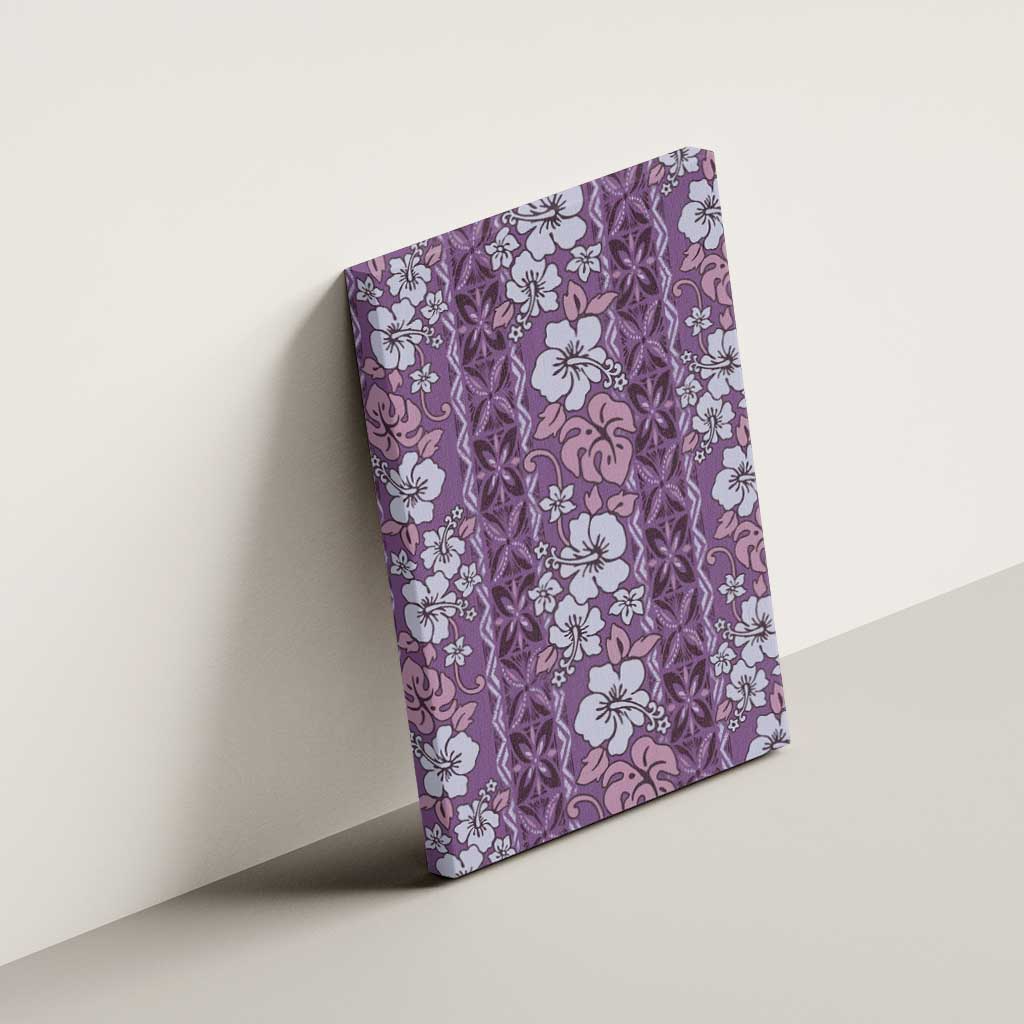 Hawaii Vintage Violet Hibiscus Tapa Pattern Canvas Wall Art
