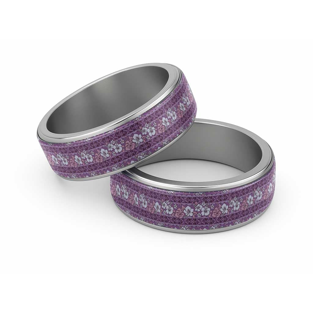 Hawaii Vintage Violet Hibiscus Tapa Pattern Classic Ring LT05 Sliver Violet - Polynesian Pride
