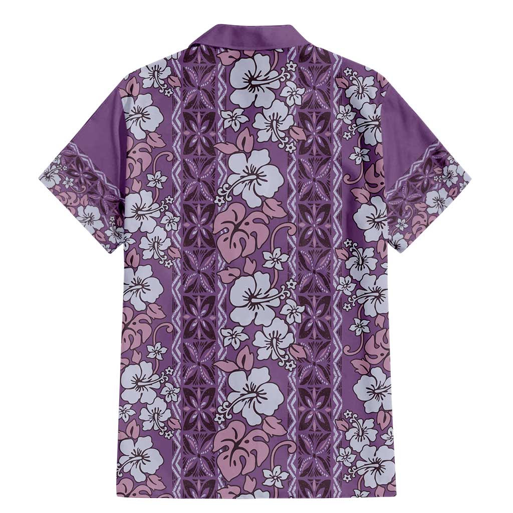 Hawaii Vintage Violet Hibiscus Tapa Pattern Family Matching Mermaid Dress and Hawaiian Shirt
