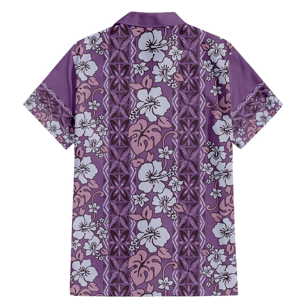 Hawaii Vintage Violet Hibiscus Tapa Pattern Family Matching Off Shoulder Short Dress and Hawaiian Shirt