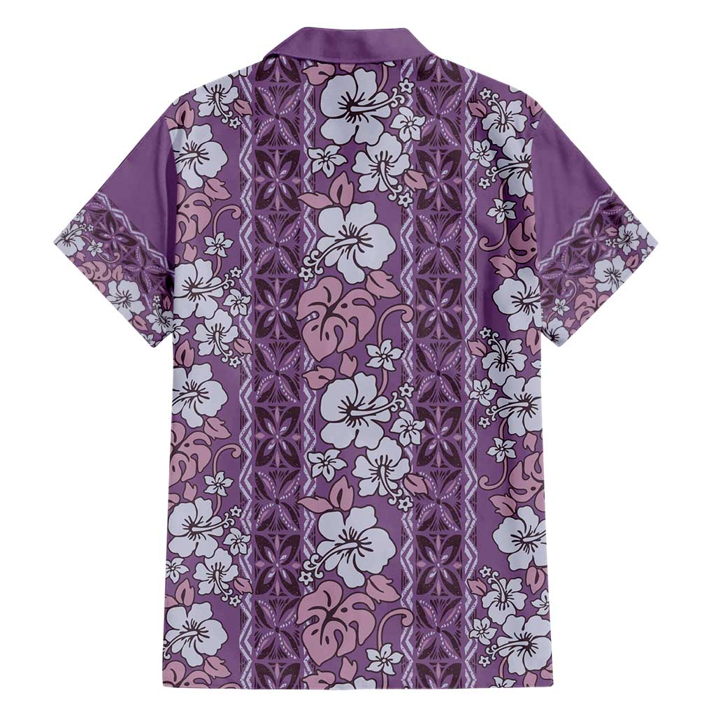 Hawaii Vintage Violet Hibiscus Tapa Pattern Family Matching Short Sleeve Bodycon Dress and Hawaiian Shirt