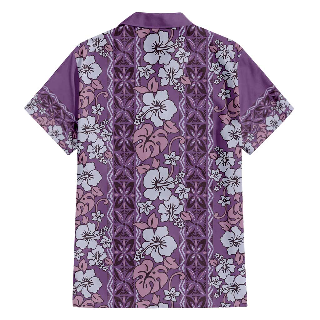 Hawaii Vintage Violet Hibiscus Tapa Pattern Family Matching Summer Maxi Dress and Hawaiian Shirt