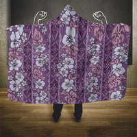 Hawaii Vintage Violet Hibiscus Tapa Pattern Hooded Blanket