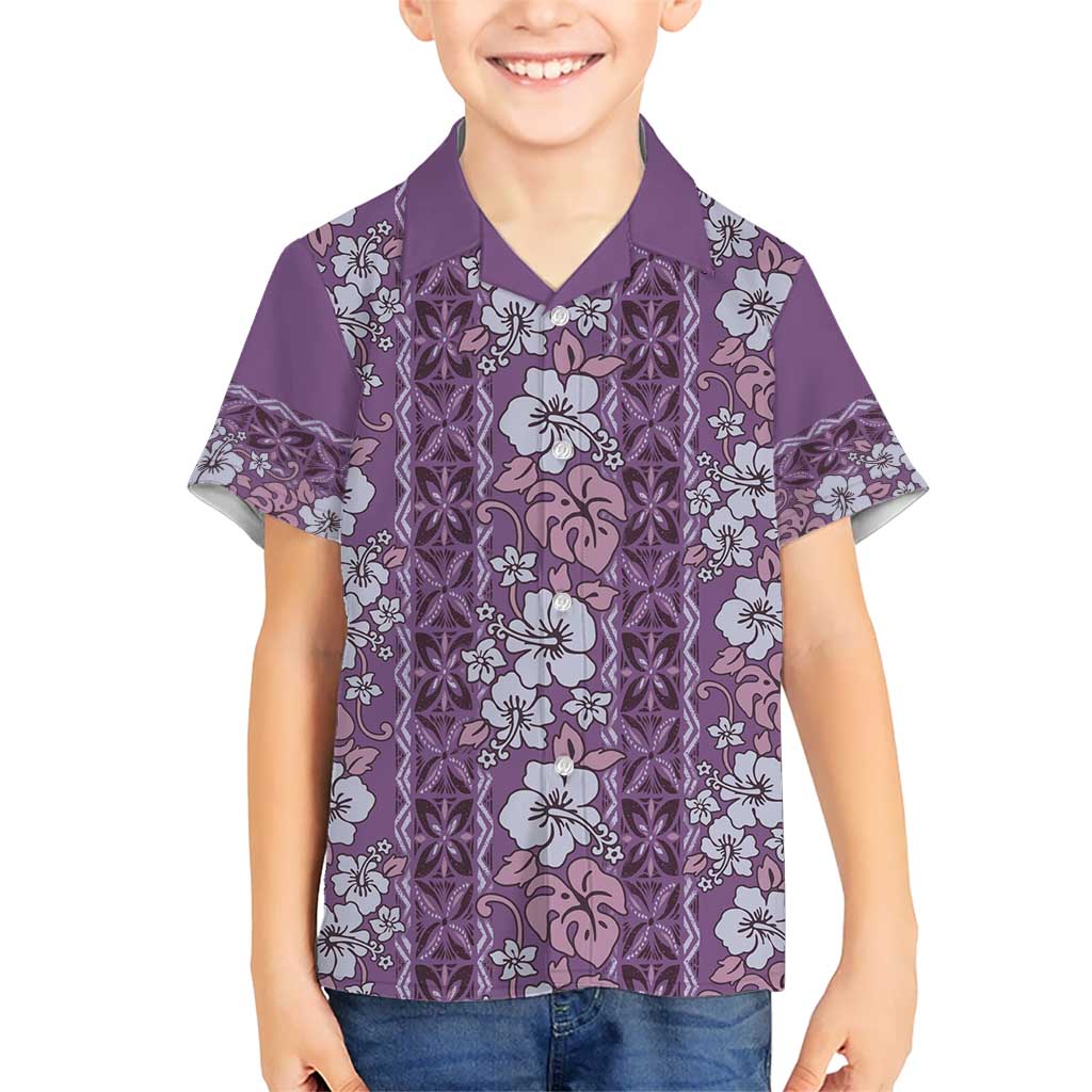 Hawaii Vintage Violet Hibiscus Tapa Pattern Kid Hawaiian Shirt LT05 Kid Violet - Polynesian Pride