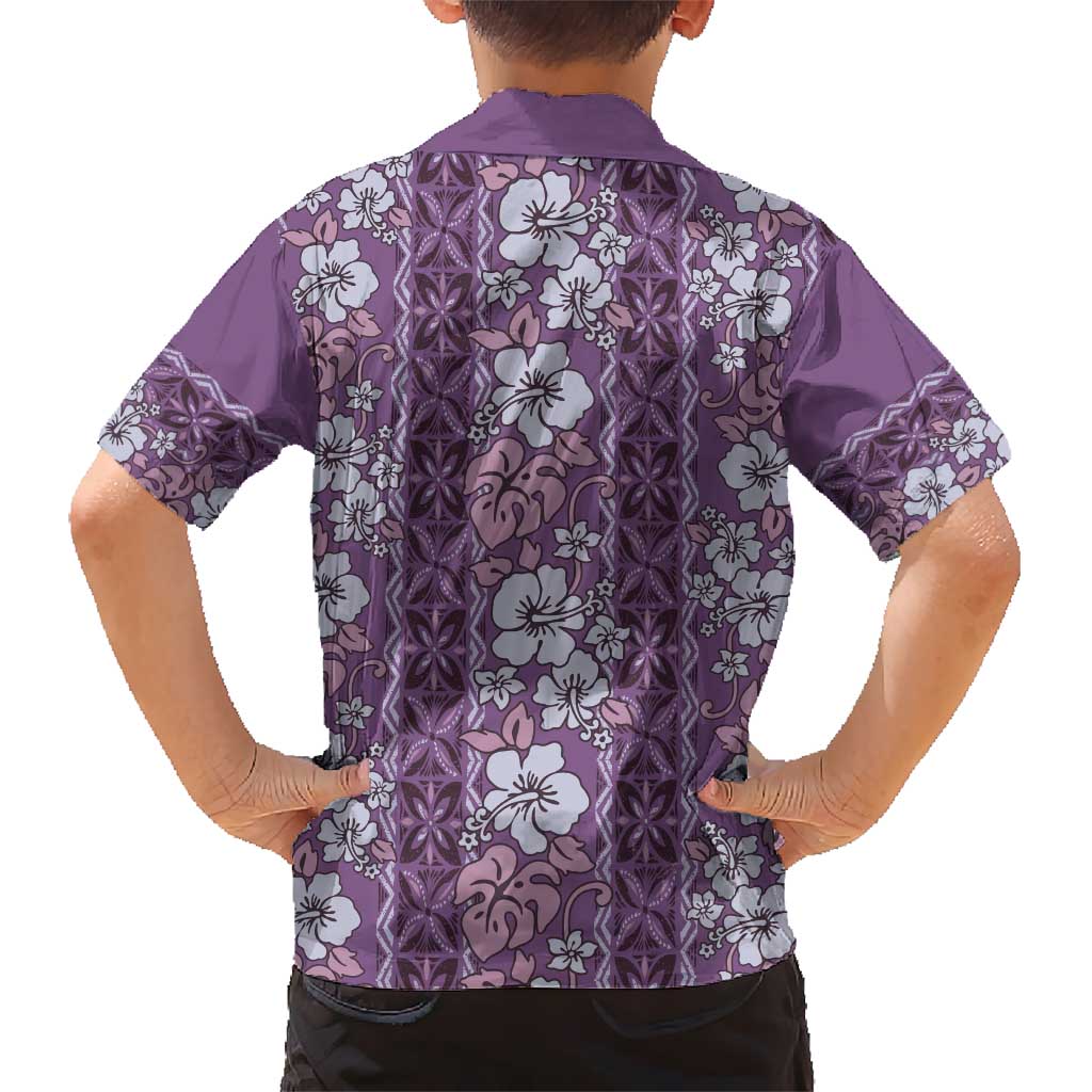 Hawaii Vintage Violet Hibiscus Tapa Pattern Kid Hawaiian Shirt LT05 - Polynesian Pride