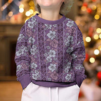 Hawaii Vintage Violet Hibiscus Tapa Pattern Kid Ugly Christmas Sweater
