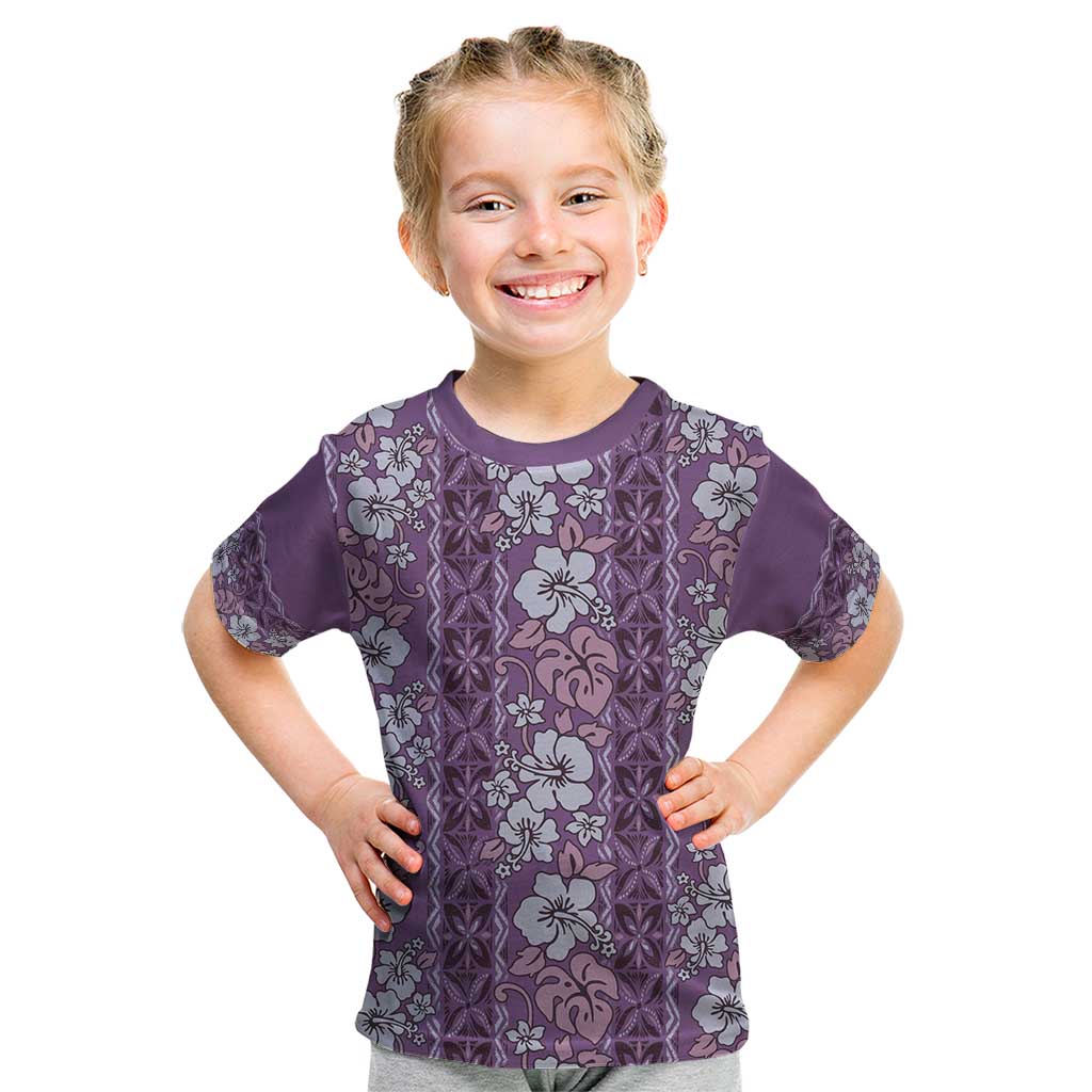 Hawaii Vintage Violet Hibiscus Tapa Pattern Kid T Shirt LT05 Violet - Polynesian Pride