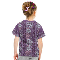 Hawaii Vintage Violet Hibiscus Tapa Pattern Kid T Shirt LT05 - Polynesian Pride